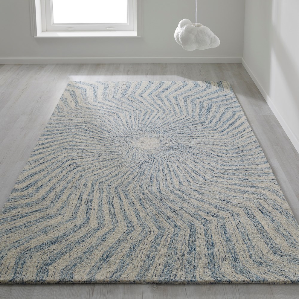 Elements Abstract Spiral Wool Rug in Blue